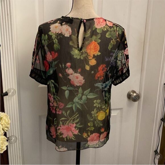 Tadashi Shoji Floral Sheer Black Top, US8 - Picture 7 of 10